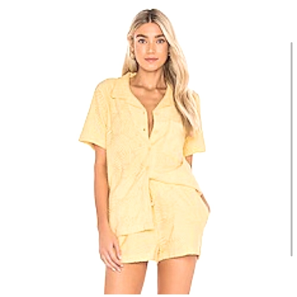 L*Space Yellow Button-Up Shirt and Shorts Set